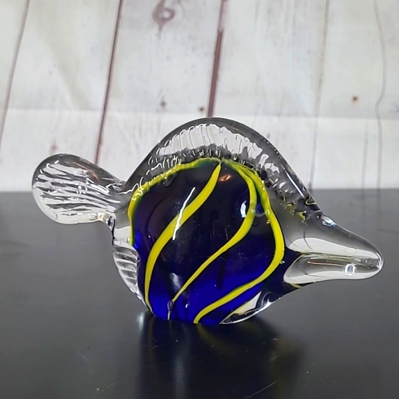 Murano Style Blue Yellow Glass Figurine Angelfish Fish Swordfish Unmarked 6 Inch - Picture 10 of 16